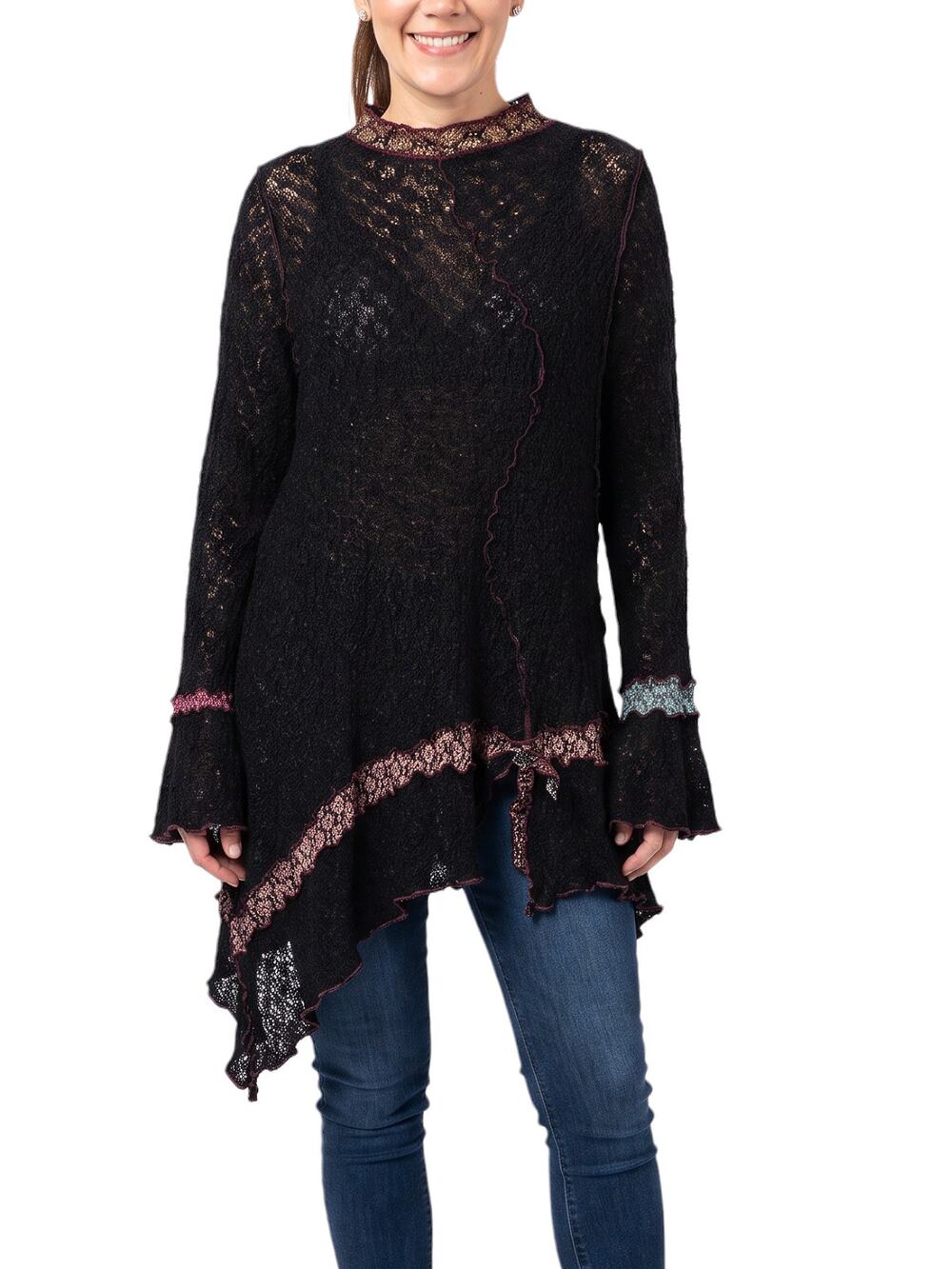 Indigo Threads Co Boho Gypsy Oversized Popcorn Lace Sweater L